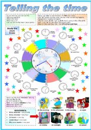 English Worksheet: TELLING THE TIME - (B&W VERSION  INCLUDED)