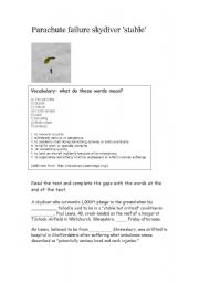 English worksheet: newspaper article: Skydiver in serious accident