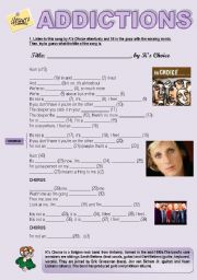 English Worksheet: ADDICTIONS - SONG IM NOT AN ADDICT, BY KS CHOICE