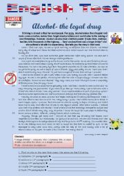 English Worksheet: TEST - ADDICTIONS: ALCOHOL, THE LEGAL DRUG (3 pages)