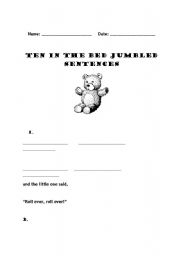 English worksheet: Ten in the Bed - Jumbled sentences