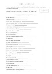 English worksheet: SHORT ANSWERS