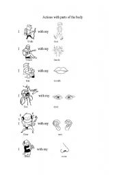 English worksheet: Actins with parts of the body