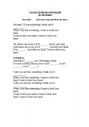 English worksheet: I want to hold your hands song