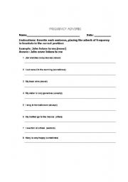 English worksheet: FREQUENCY ADVERBS