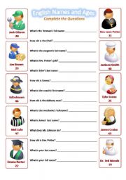 English Worksheet: English Names and Ages