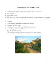 English Worksheet: GAME : You will never guess