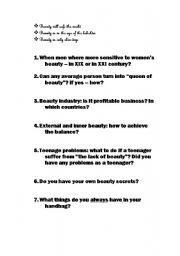 English Worksheet: Beauty: questions for discussion