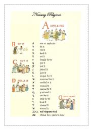 English Worksheet: A was an Apple Pie, Nursery Rhymes