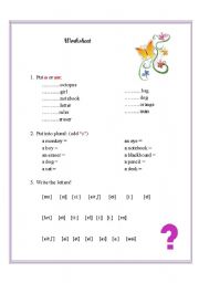 English worksheet: articles/plural/ alphabet