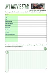 English worksheet: CREATE YOUR OWN MOVIE STAR!