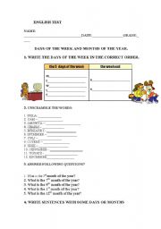 English Worksheet: days of the week and months of the year