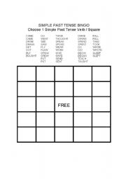 English worksheet: BINGO for Irregular Past Tense Verbs