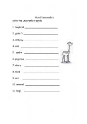 English worksheet: unscramble animal names