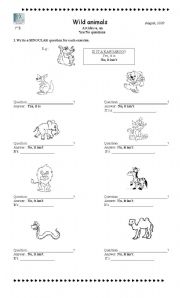English Worksheet: yes/No questions with wild animals