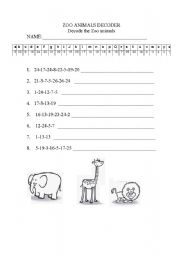 English worksheet: animal names decoder