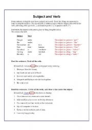 English worksheet: Identifying Subject and Verb