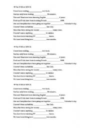 English Worksheet: For or Since