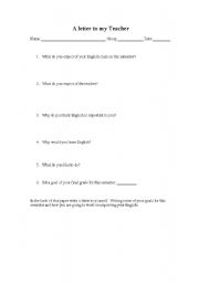 English worksheet: A letter to my teacher