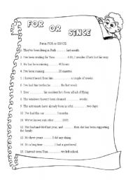 English Worksheet: for or since