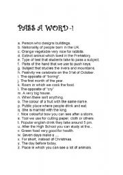 English Worksheet: Game: PASS A WORD