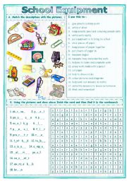  Match & Find School Equipment Worksheet