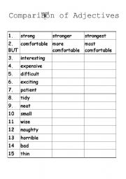 English worksheet: Comparison of Adjectives