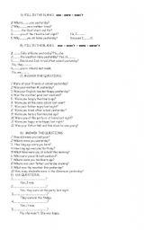 English Worksheet: past form of to be