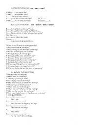 English worksheet: past form of to be