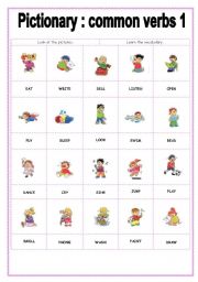 English Worksheet: pictionary common verbs 1