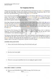 English worksheet: The Pamploma Bull Run