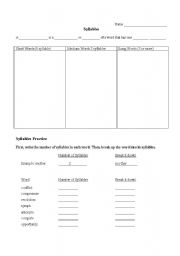 English Worksheet: Syllables