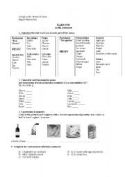 English Worksheet: the menu