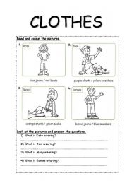 English Worksheet: Clothes & Colours