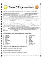 English Worksheet: Facial Expressions