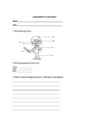English Worksheet: ASSESSMENT WORKSHEET                                    	