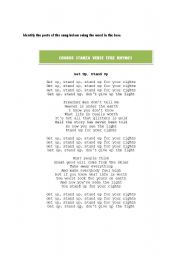 English worksheet: Identifying song lyrics components
