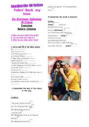 English Worksheet: Enrique Iglesiasis ft Ciara- Taking back my love