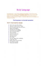 English Worksheet: body language 