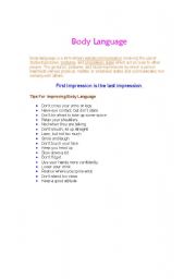 English Worksheet: body language 