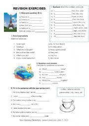 English Worksheet: HEADWAY ELEMENTARY REVISION EXERCISES