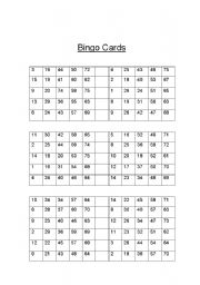 English worksheet: Bingo Cards