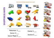 English Worksheet: Shopping and Math