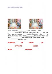 English Worksheet: Describe the kitchen(prepositions)