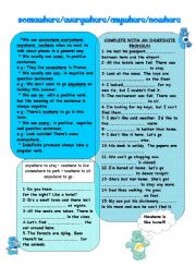 English Worksheet: INDEFINITE PRONOUNS(-where)