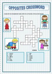 crossword opposites puzzle worksheet students fill