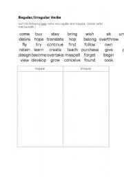 English worksheet: Regular/irregular verbs