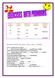 English worksheet: exercises with pronouns