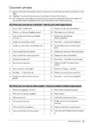 English Worksheet: classroom phrases