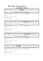 English Worksheet: The Down and Up Fall context clue activity